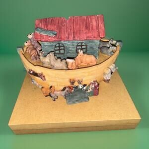 1995 NOAHS ARK ARTIVON FLAIR Decorating Vintage Bank 5x7” Hinged Top With Slot